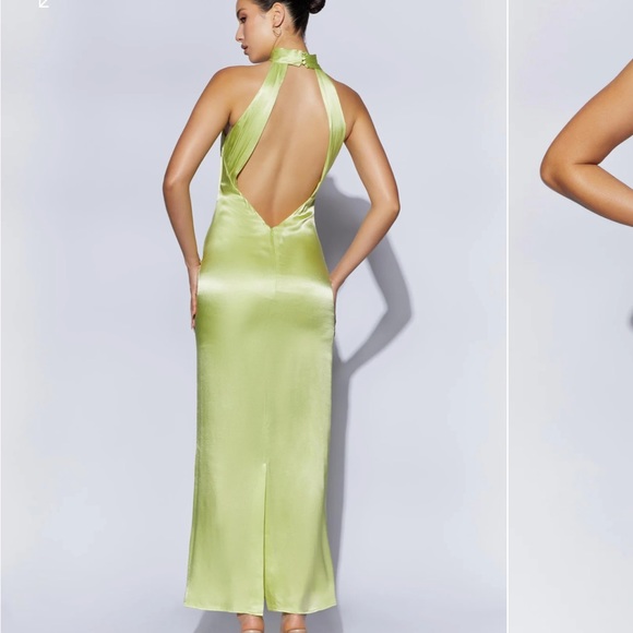 Satin Drape Back Maxi Dress - Pistachio Green - Picture 3 of 8